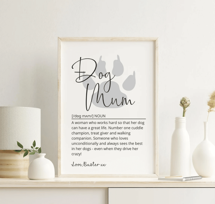 Personalized Mothers Day Poster, Gift For Mom From Daughter Son, Dog Mum Definition Poster