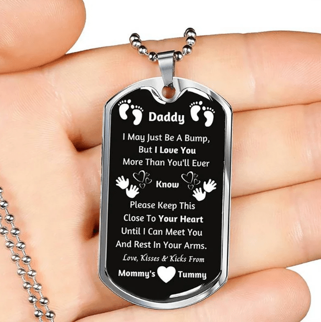 Fathers Day Dog Tag Pendant Necklace, Gift For Dad From Daughter Son, I Can Meet You And Rest In Your Arms Dog Tag