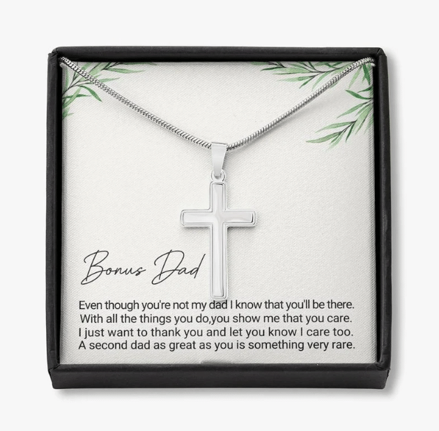 Fathers Day Cross Pendant Necklace, Gift For Bonus Dad From Daughter Son, I Just Want To Thank You Necklace