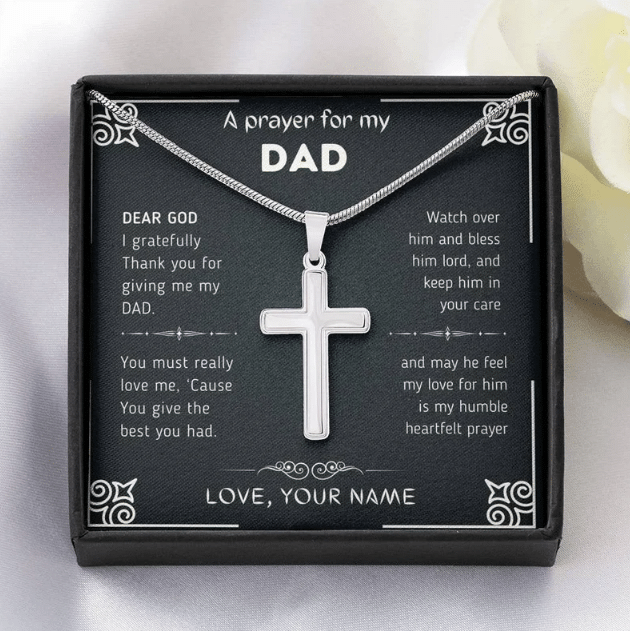 Fathers Day Cross Pendant Necklace, Gift For Dad From Daughter Son, A Prayer For My Dad Necklace