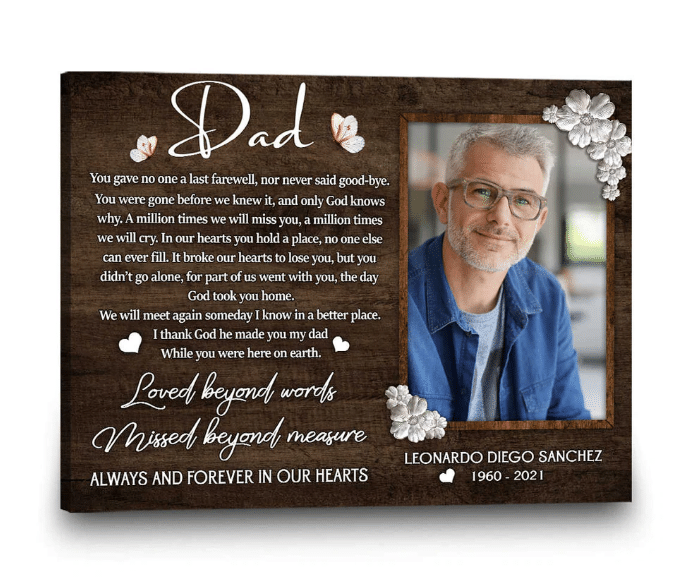 Personalized Fathers Day Canvas, Gift For Dad From Daughter Son, Sympathy Gift For Loss Of Father Canvas