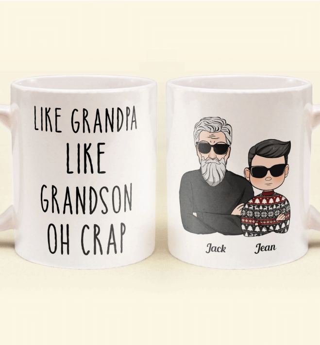 Personalized Fathers Day Mug, Gift For Grandpa From Grandson, Like Grandparents Like Grandchildren Oh Crap Mug