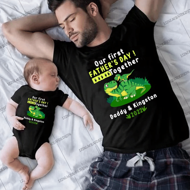 Our First Fathers Day Together 2022 Dinosaurs T-shirt & Baby Onesie, Dad and Baby Matching Shirts, Father and Son/ Daughter, Father's Day Gift