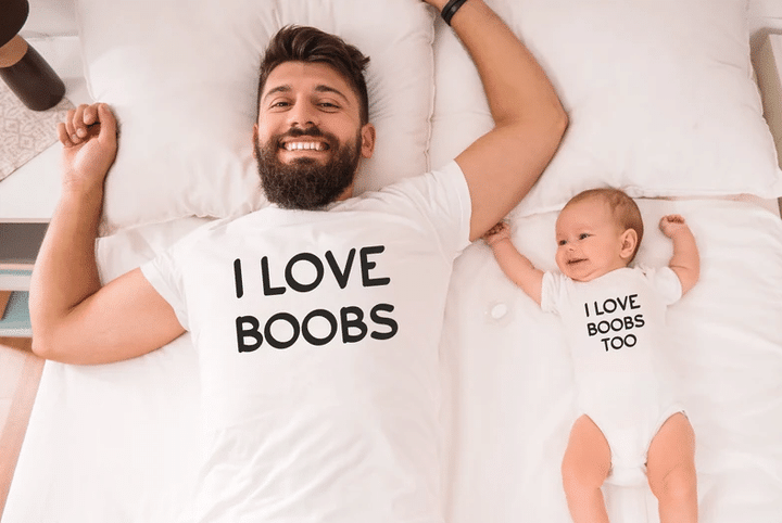 I Love Boobs, Dad and Baby Matching Shirts, Father and Son/ Daughter, Father's Day Gift