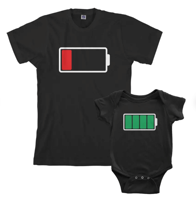 Full and Low Battery Bodysuit Matching Set, Dad and Baby Matching Shirts, Father and Son/ Daughter, Father's Day Gift
