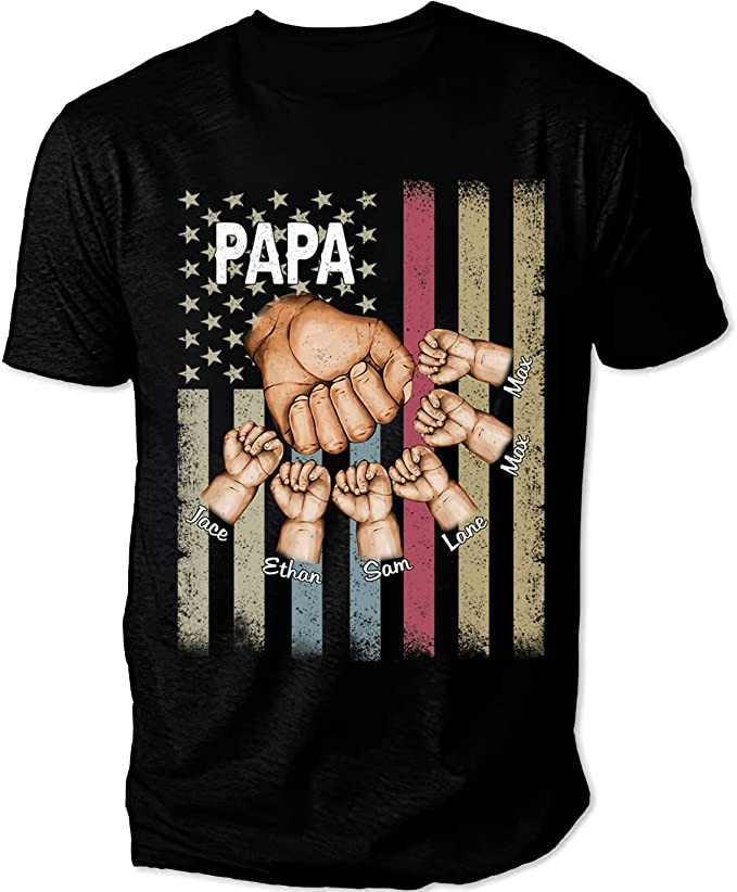 Custom Papa Shirt Grandkids Hands American Flag Shirt, Grandpa Birthday Gifts, Fathers Day Shirts for Grandpa