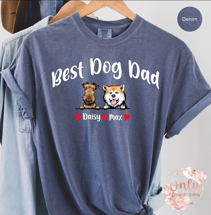 Custom Best Dog Dad Shirt, Comfort Colors Shirt, Personalized Dog Dad Shirt, Father's Day Gift, Custom Pet Portrait Shirt, Birthday Gift