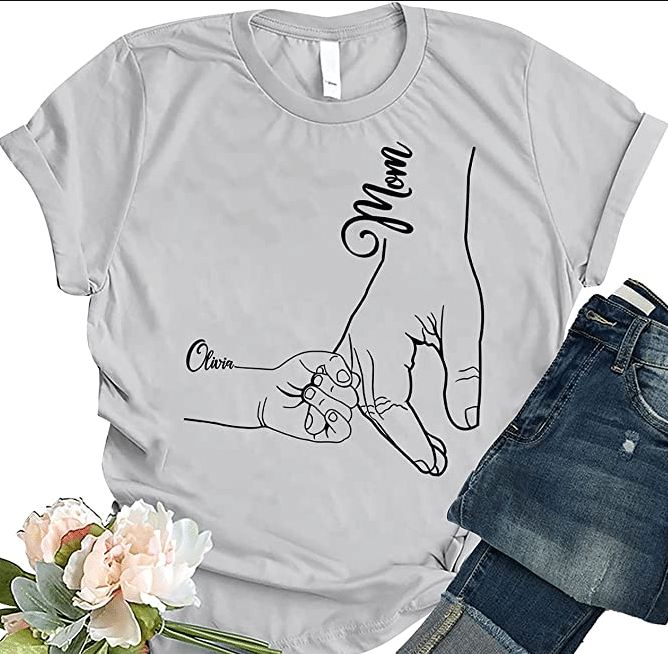 Personalized Mommy Hand Drawn With Kid Hands Shirt, Gift For Mother, Grandmother, Nana Gift