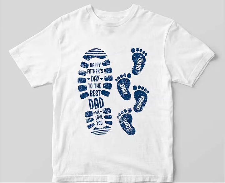 Personalized Happy Father's Day To The Best Dad, Custom Kid's Name,Kid's Footprints,We Love You