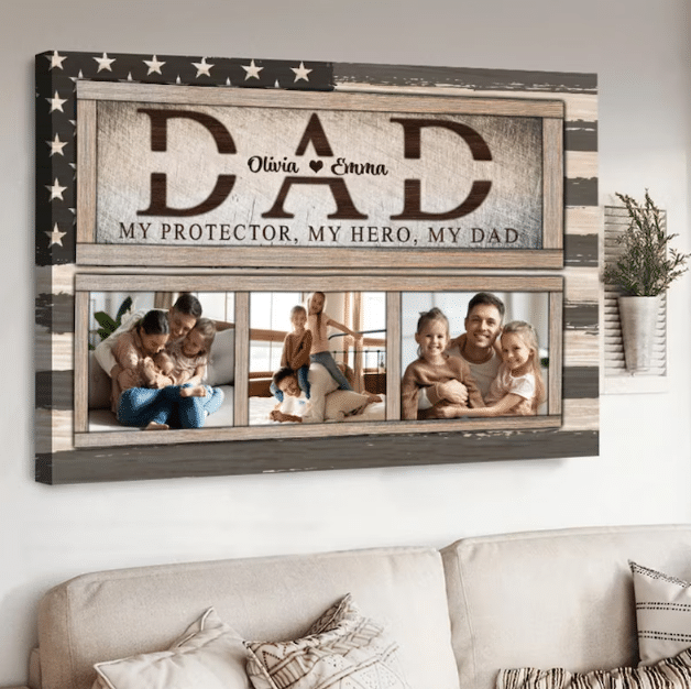 Personalized Dad My Protector My Hero My Dad, Fathers Day Canvas, Gift For Dad From Daughter Son