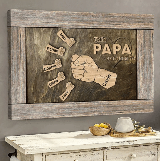 Personalized Grandpa Fist Bump Wall Art, Fathers Day Canvas, Gift For Grandpa From Grandkid
