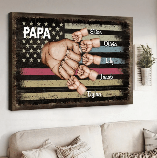 Personalized Papa Fist Bump, Fathers Day Canvas, Gift For Grandpa From Grandkid