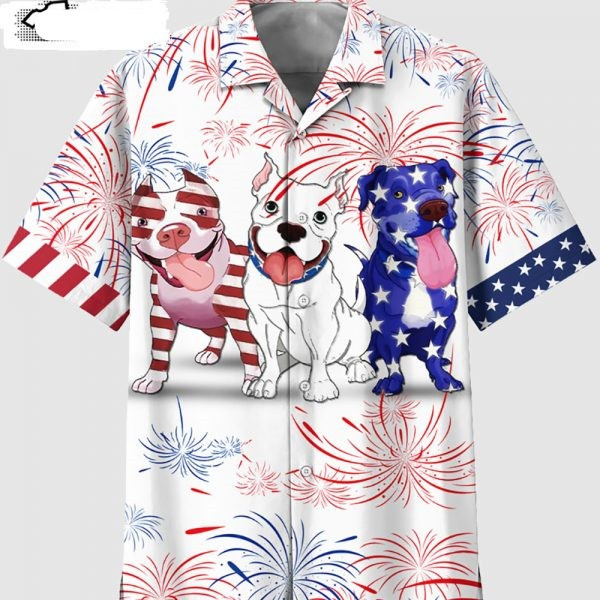 Pitbull Fireworks 4th of July US Independence Day Hawaiian Shirt