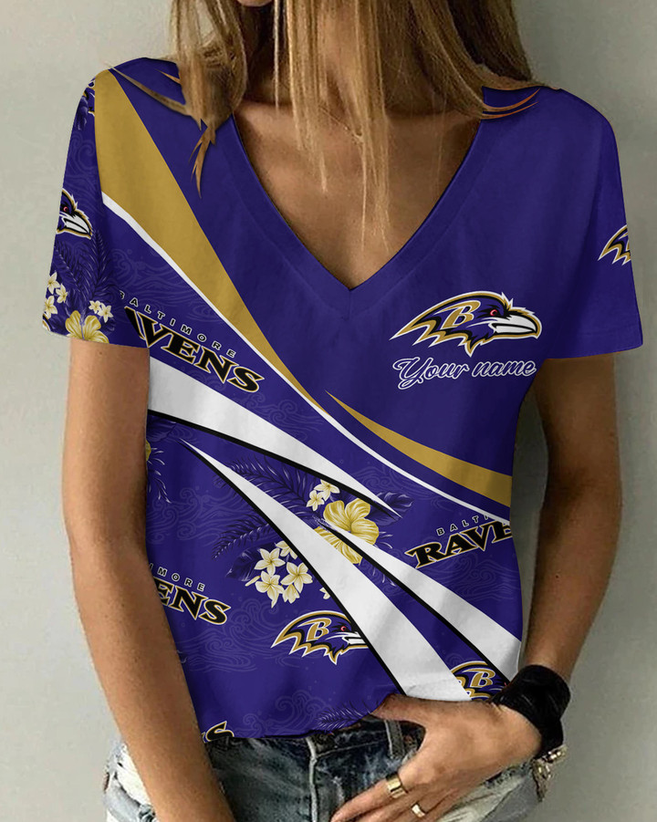 Baltimore Ravens Personalized Summer V-neck Women T-shirt 154