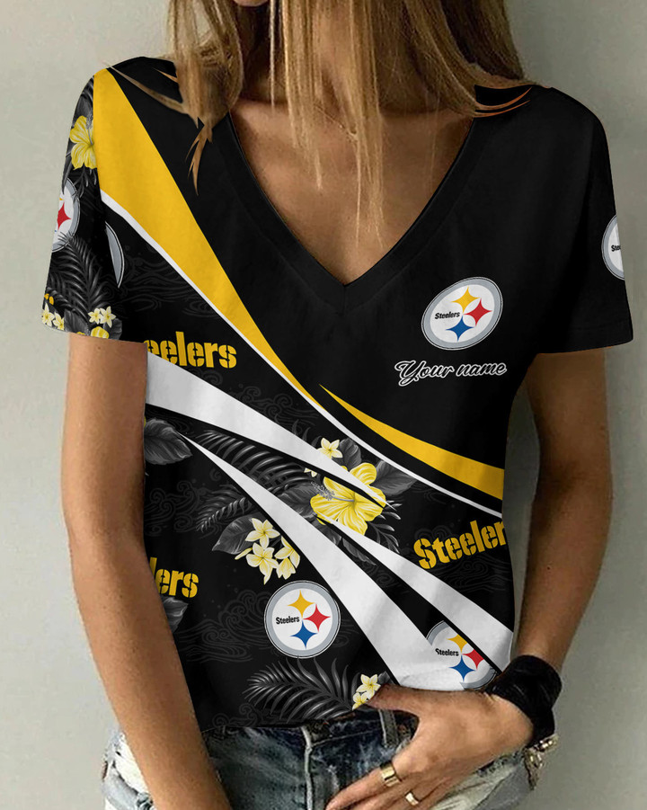 Pittsburgh Steelers Personalized Summer V-neck Women T-shirt 155