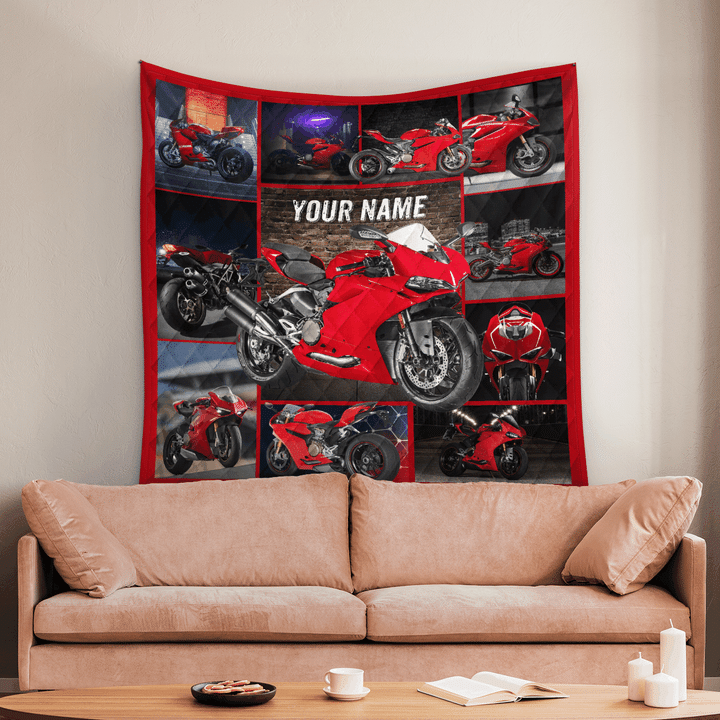 LOVE Motorcycle PERSONALIZE CUSTOM NAME QUILT