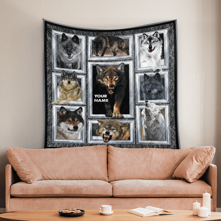 LOVE WOLF PERSONALIZE CUSTOM NAME QUILT