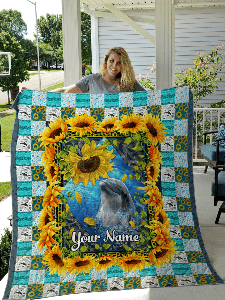 LOVE DOLPHIN PERSONALIZE CUSTOM NAME QUILT