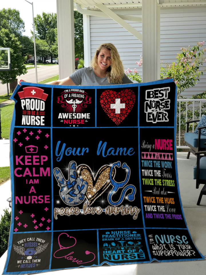 Peace Love Nurse Quilt Custom Personalize Your Name