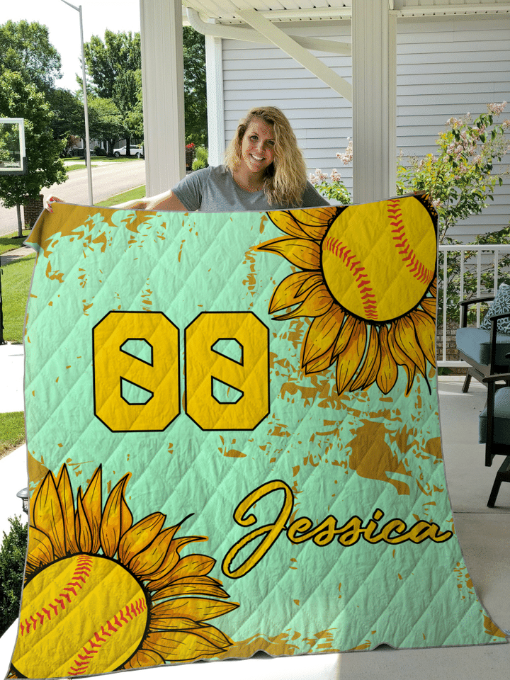 Baseball Sunflower Quilt Custom Personalize Your Name and Number
