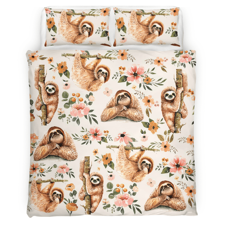 Sloth Flower Bedding Set - Sloth Duvet Cover & Pillow Case