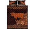 Cow Farm Carving Leather Skin Style Quilt Bed Set