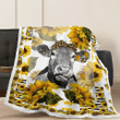 Sunflower Cow Fleece Sherpa Blanket Quilt