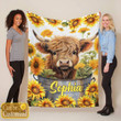 Cow Sunflower Custom Name Blanket