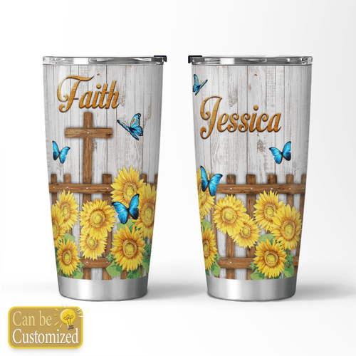 Personalized Butterfly Faith Sunflower Fence Stainless Steel Tumbler