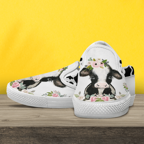 Cow Flower Slip-On Shoes