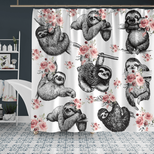 Sloth Flower Shower Curtain