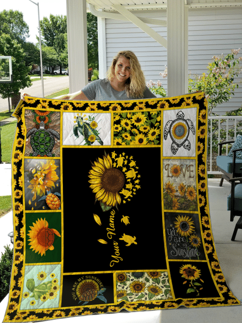 Turtle Sunflower Quilt Custom Personalize Name