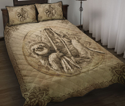 Sloth Pencil Drawing Style Quilt Bed Set