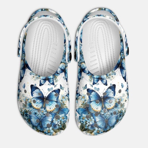 Blue Butterfly Croc Style Clogs