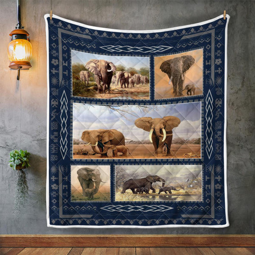 Elephant Family In Jungle Quilt