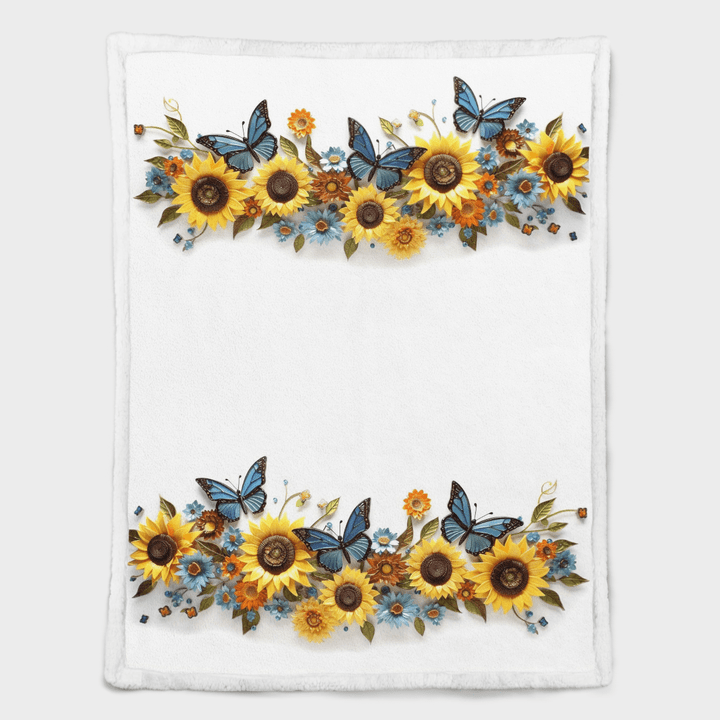 Sunflower Butterflies Sherpa Blanket - Blanket For Sunflower Lovers