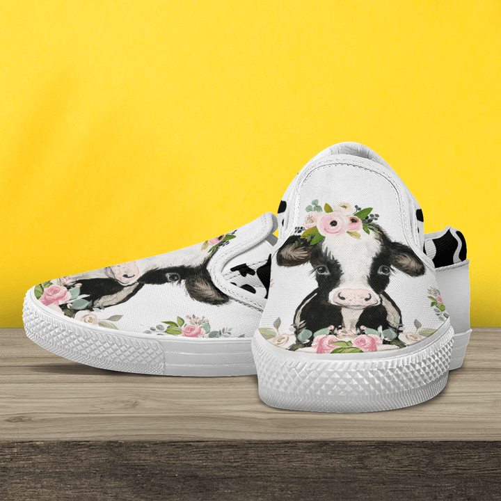 Cow Flower Slip-On Shoes