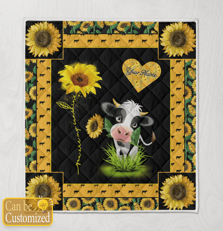 Cow Sunflower Personalized Name Quilt
