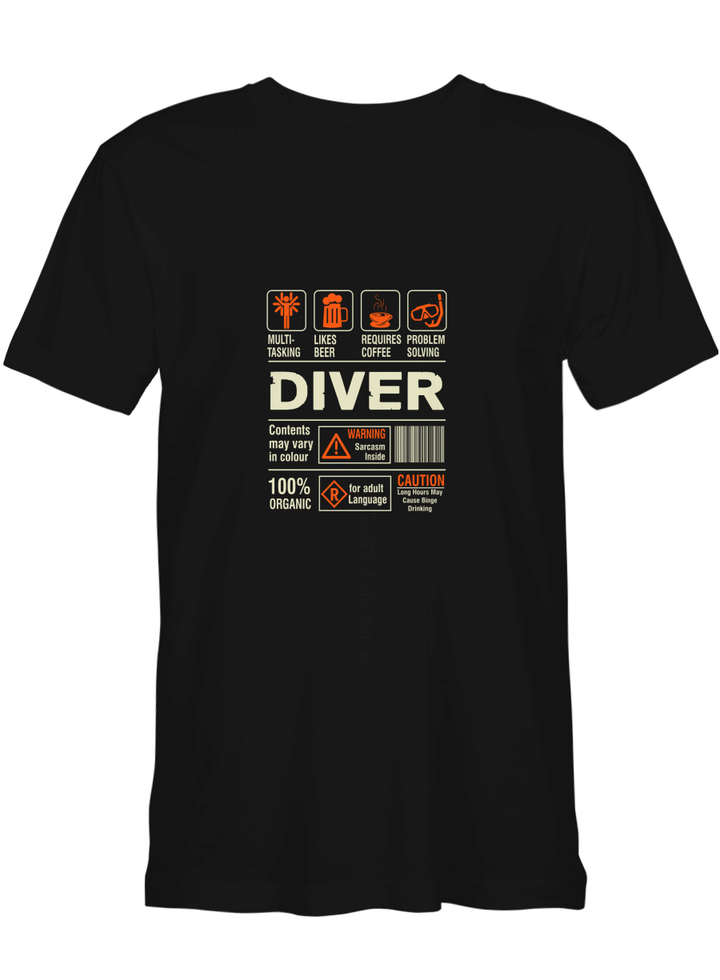 Diver Multi-tasking Likes Beer Requires Coffee Problem Solving T shirts for men and women