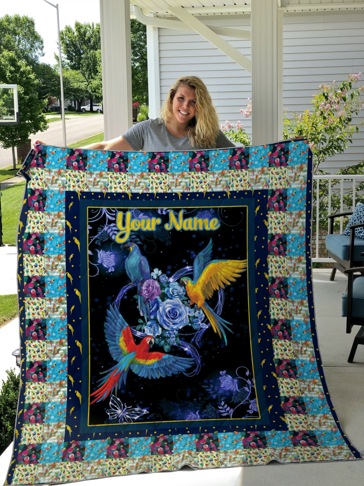LOVE PARROT PERSONALIZE CUSTOM NAME QUILT