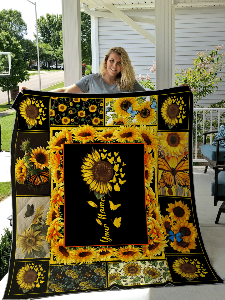Sunflower Butterfly Quilt Personalize Name