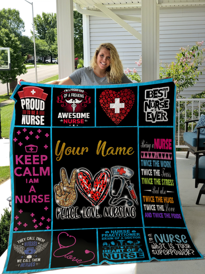 Peace Love Nurse Quilt Custom Personalize Your Name