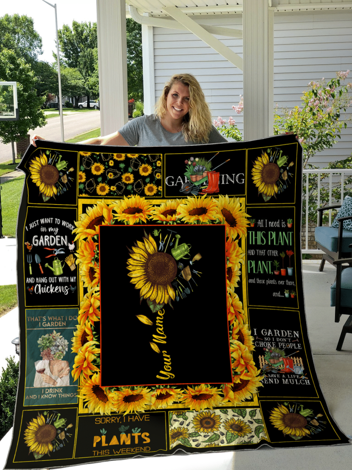 Gardening Sunflower Quilt Custom Personalize Your Name