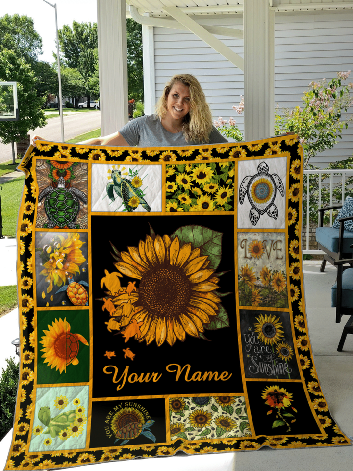 Turtle Sunflower Quilt Custom Personalize Name