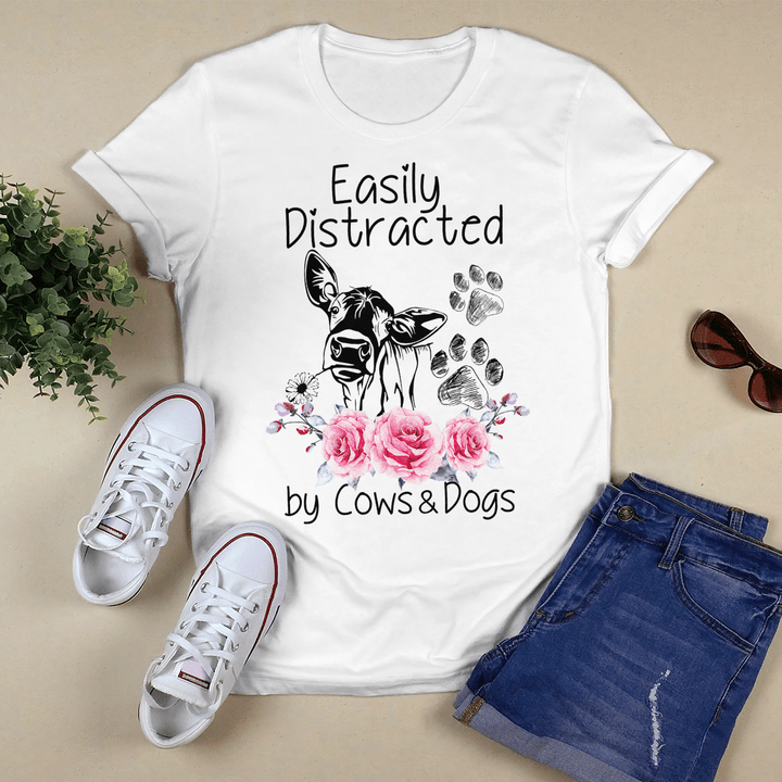 Easily Distracted By Cows And Dogs T-Shirt, Hoodie, Sweatshirt
