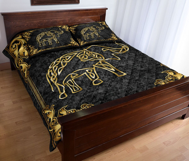 Elephant Celtic Gold Style Quilt Bed Set