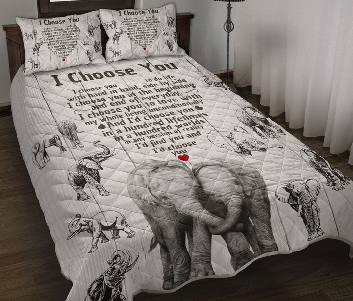Elephant Heart I Choose You Quotes Drawn Quilt Bed Set