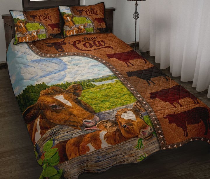 Cow Art Leather Style Quilt Bed Set 02