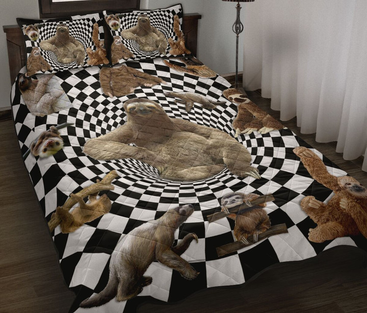Sloth Optical Illusion Style Quilt Bed