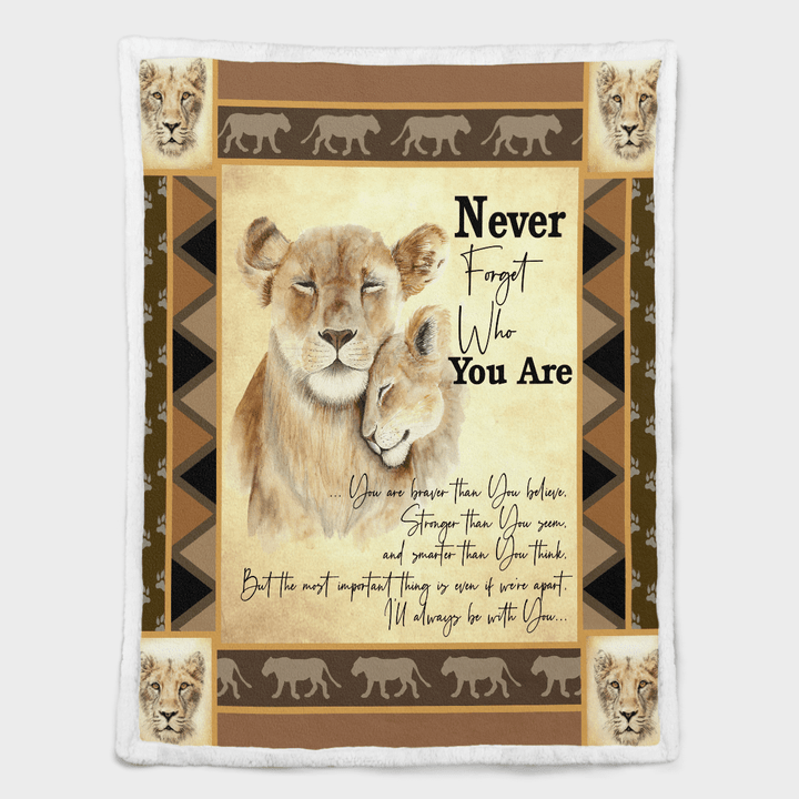 Never Forget Who You Are Lion Quilt Fleece Sherpa Blanket Quilt